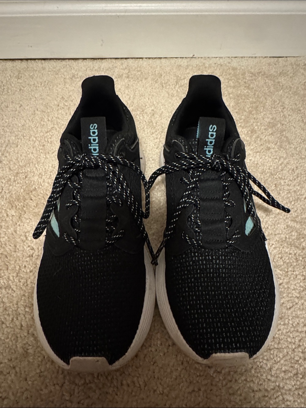 adidas Black Knit Athletic Shoes with Mint/Teal Accents